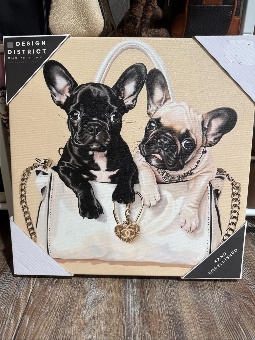 CHANEL Black & Cream French Bulldog Tote Wall Art